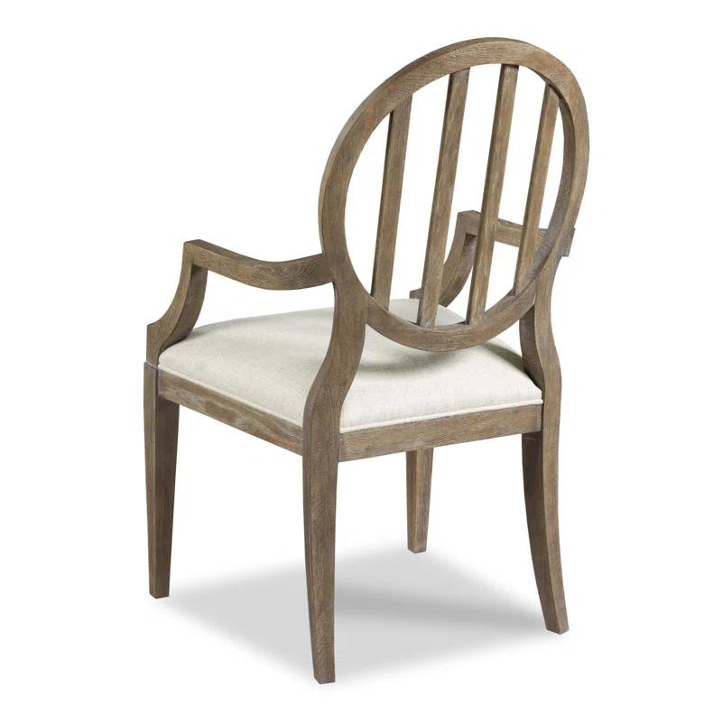 Elegant Emma Linen-Upholstered Arm Chair with Vintage Wood Finish