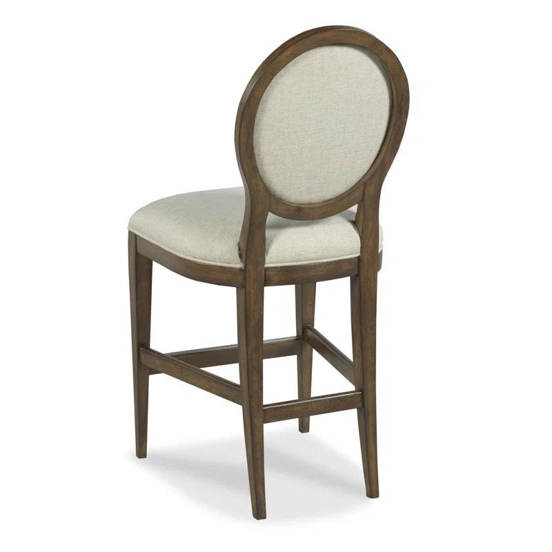 Tobacco Brown Oval Back French-Inspired Bar Stool with Linen Upholstery