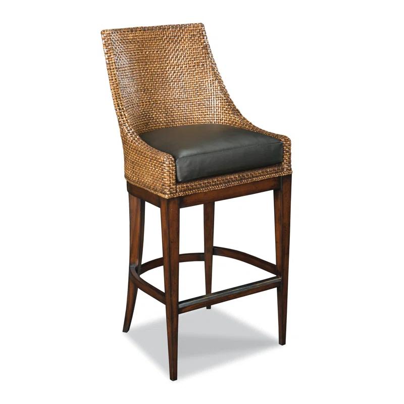 Woodbridge Transitional Tan & Brown Leather Curved Back Bar Stool