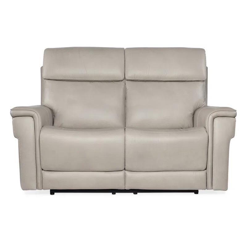 Sahara Dorian Gray Leather Power Reclining Loveseat with Cup Holder