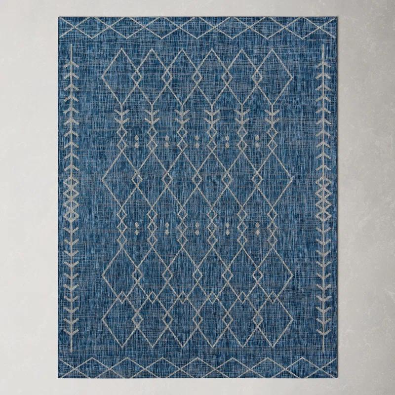 Villa Monaco 6'7" x 9'6" Blue Geometric Synthetic Rug