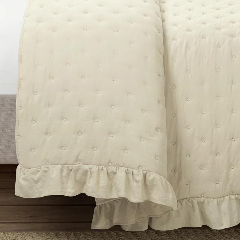 Reyna Ruffle Microfiber Reversible 3 Piece Quilt Set (Set of 3)