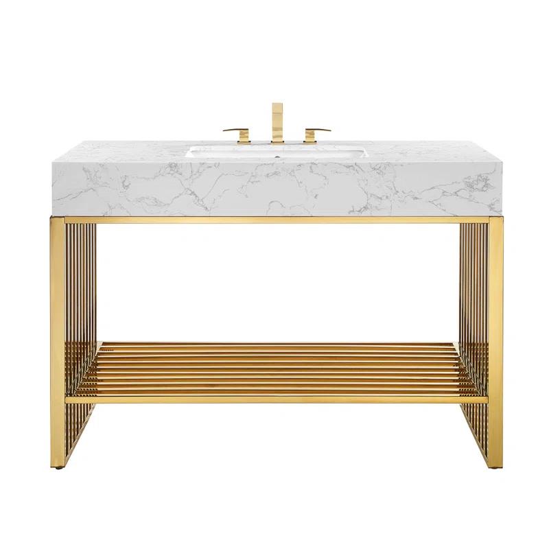 Gridiron 48'' White Gold Modern Bathroom Vanity with Marble Top