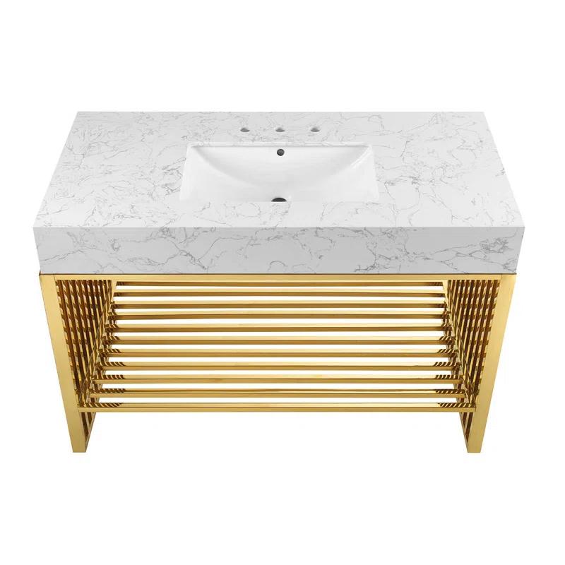 Gridiron 48'' White Gold Modern Bathroom Vanity with Marble Top
