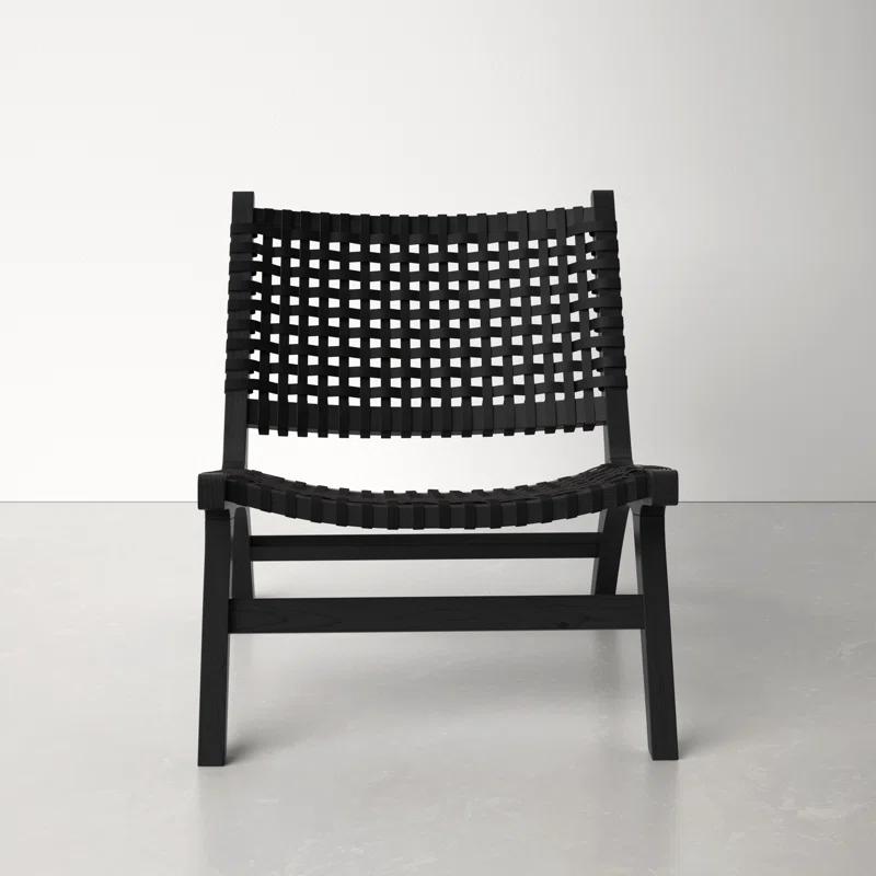 Luna Black Leather Woven Accent Chair with Sungkai Wood Frame