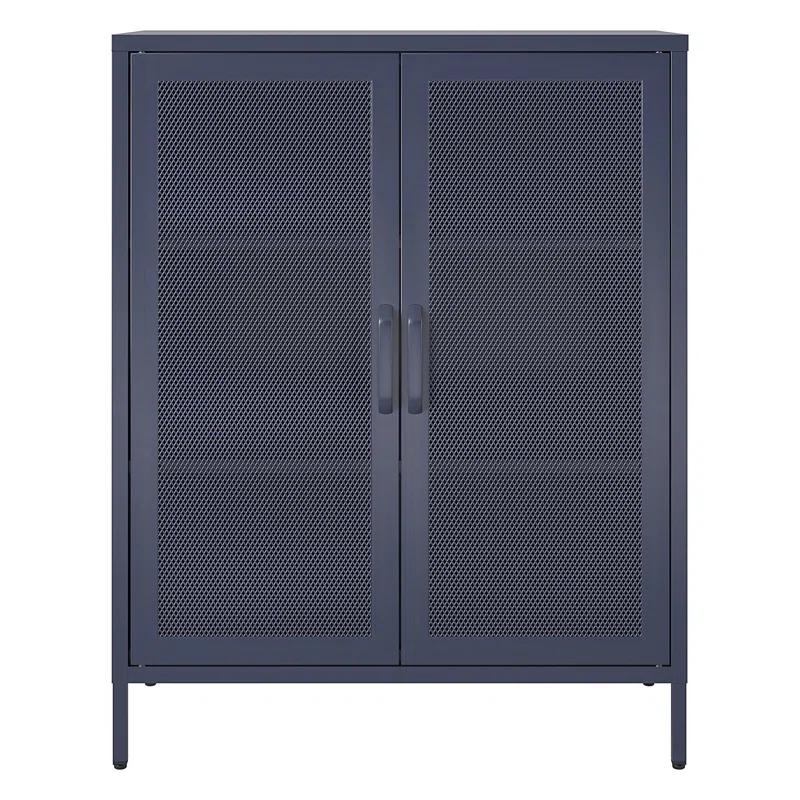 Navy Metal Mesh 2-Door Adjustable Shelving Accent Cabinet