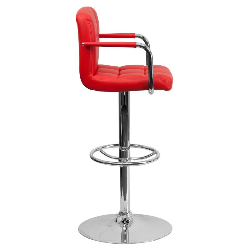 Flash Furniture Contemporary Quilted Vinyl Adjustable Height Barstool with Arms and Chrome Base