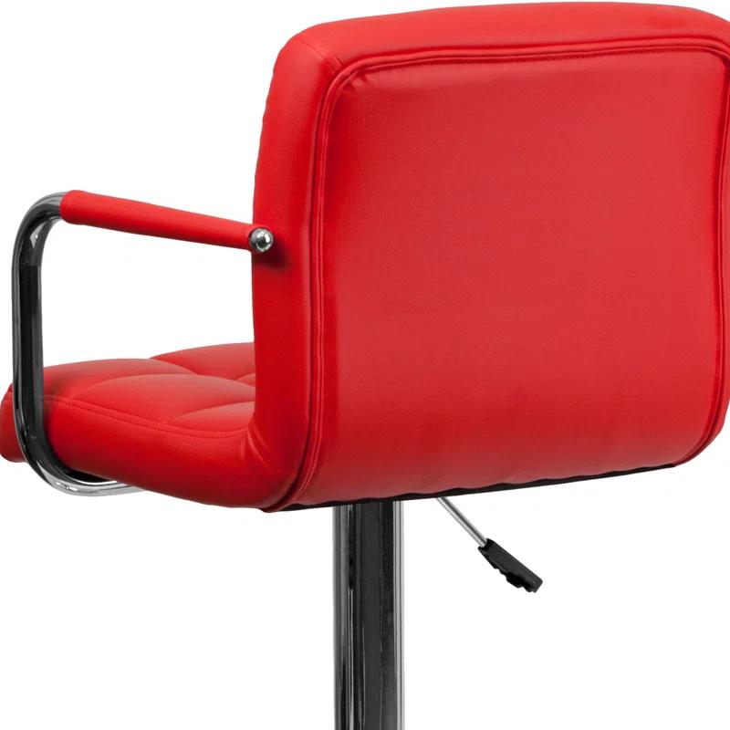 Flash Furniture Contemporary Quilted Vinyl Adjustable Height Barstool with Arms and Chrome Base