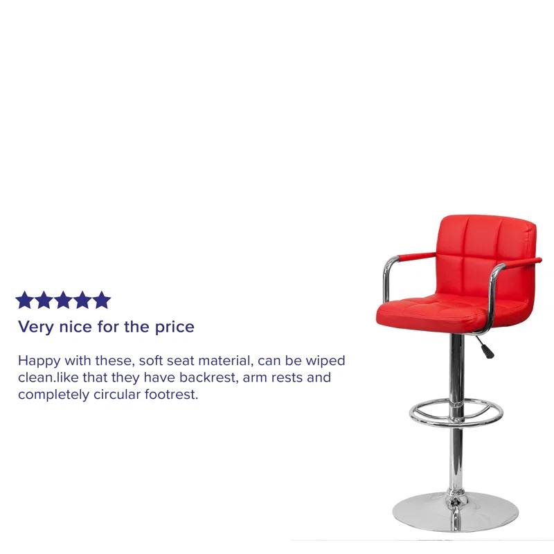 Flash Furniture Contemporary Quilted Vinyl Adjustable Height Barstool with Arms and Chrome Base