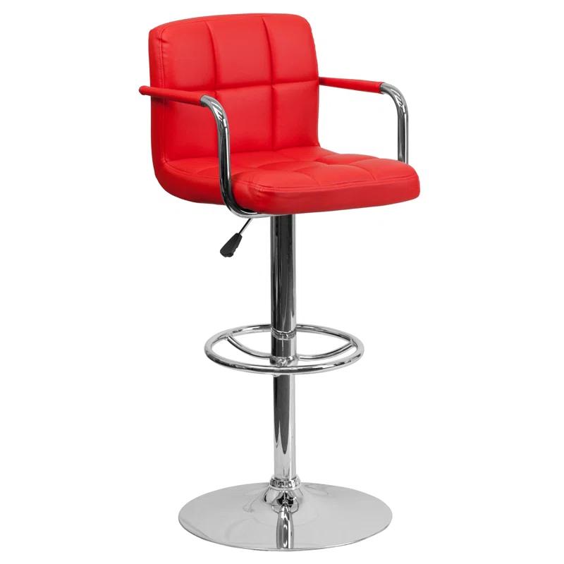 Flash Furniture Contemporary Quilted Vinyl Adjustable Height Barstool with Arms and Chrome Base
