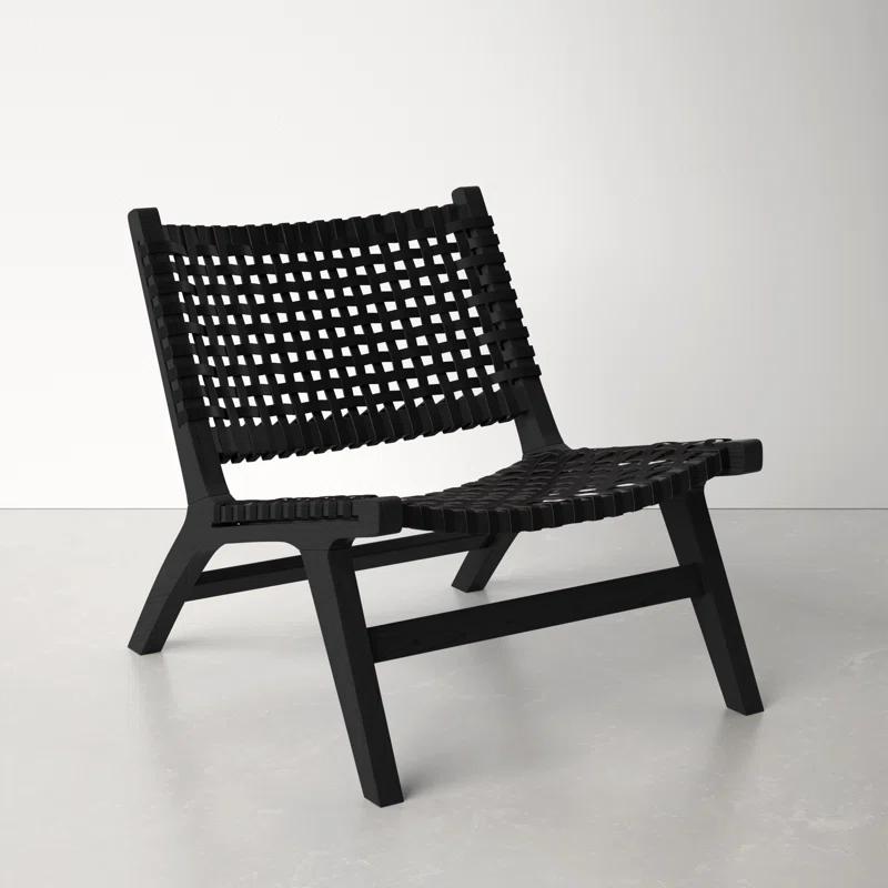 Luna Black Leather Woven Accent Chair with Sungkai Wood Frame