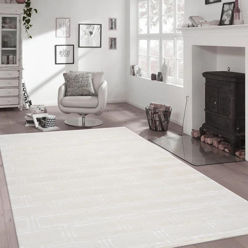 Hand-Tufted Bamboo Silk & Wool Ivory Area Rug