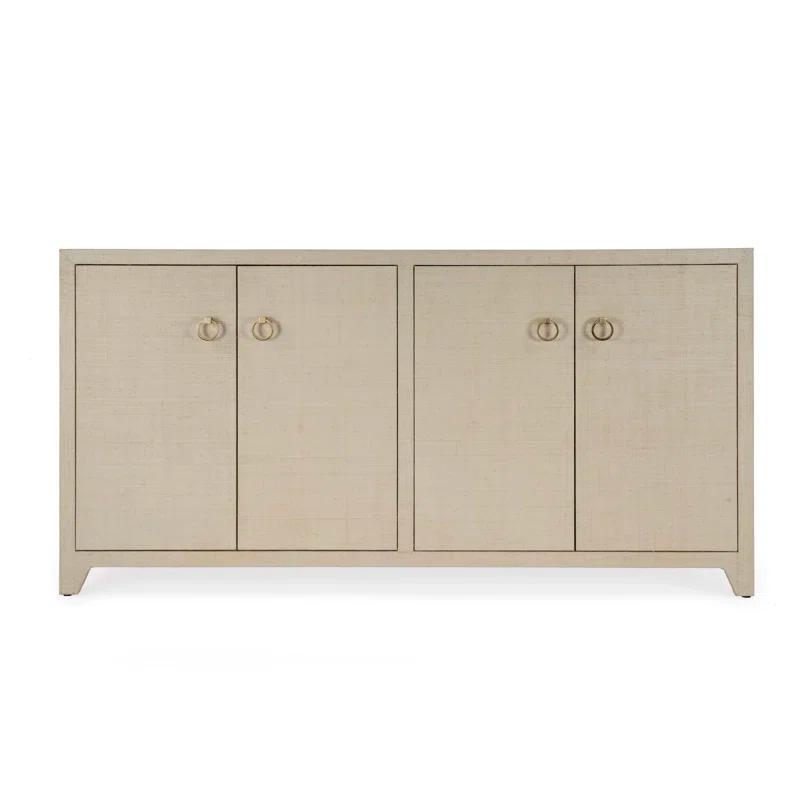 Bar Harbor Hand-Woven Natural Raffia 70" Sideboard with Brass Pulls