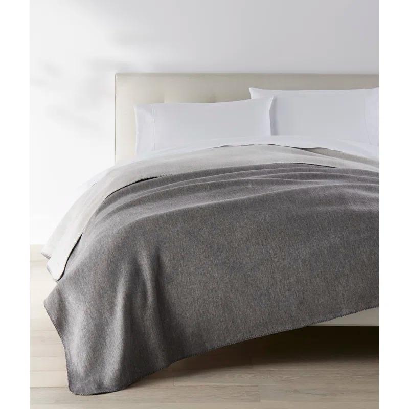 Alta Luxe Gray Cotton-Acrylic Reversible Throw Blanket with Whip-Stitch