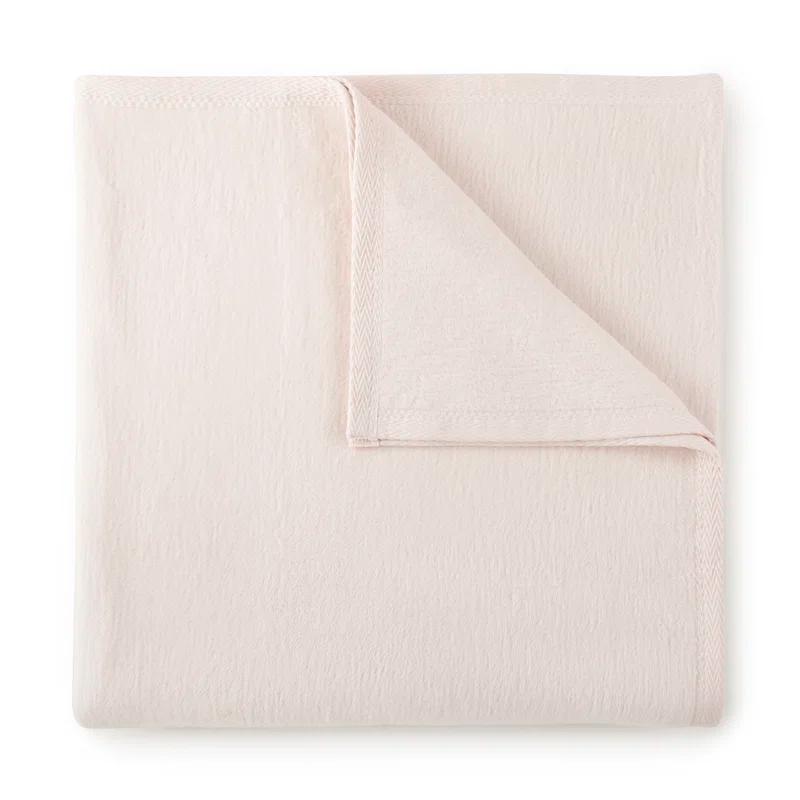 Plush All-Seasons Pink Cotton Throw Blanket with Textured Binding