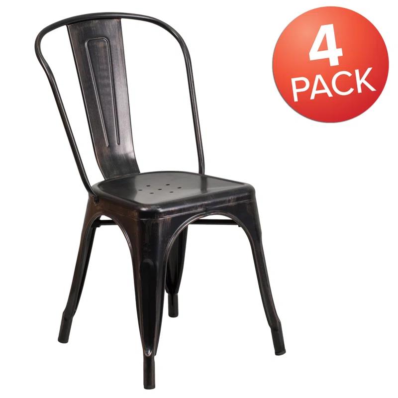 Flash Furniture Hucheson Metal Indoor-Outdoor Stackable Chair - Restaurant Chair - Bistro Chair (Set of 4)