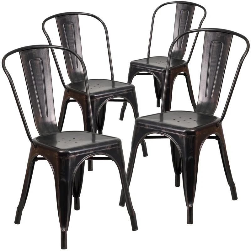 Flash Furniture Hucheson Metal Indoor-Outdoor Stackable Chair - Restaurant Chair - Bistro Chair (Set of 4)