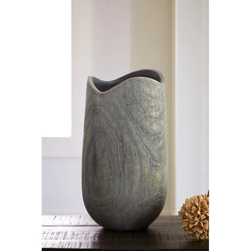 Antiqued Gray and Goldtone 13.98" Contemporary Resin Table Vase
