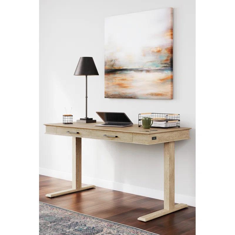 Elmferd Classic Brown 54" Adjustable Home Office Desk with USB Port