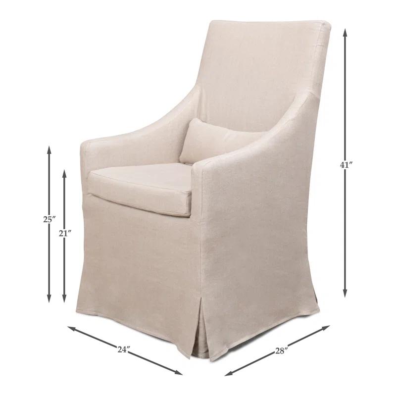Transitional Beige Skirted Arm Chair with Matching Kidney Pillow