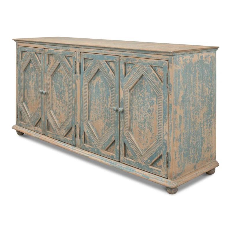 Blue and White Pine Diamond Pattern Sideboard