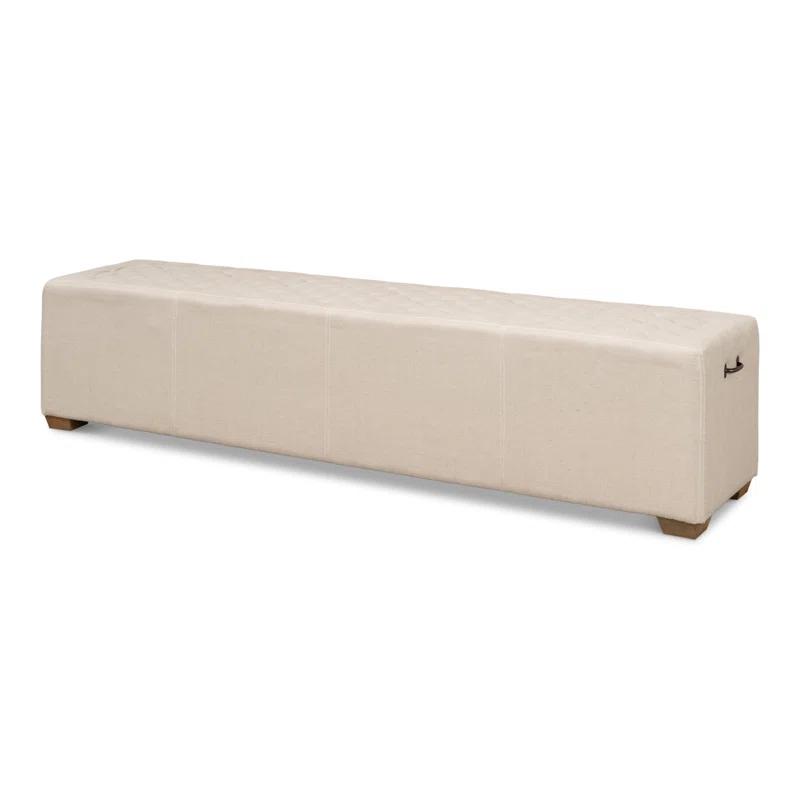 Traditional Beige Tufted Linen 78" Upholstered Bench