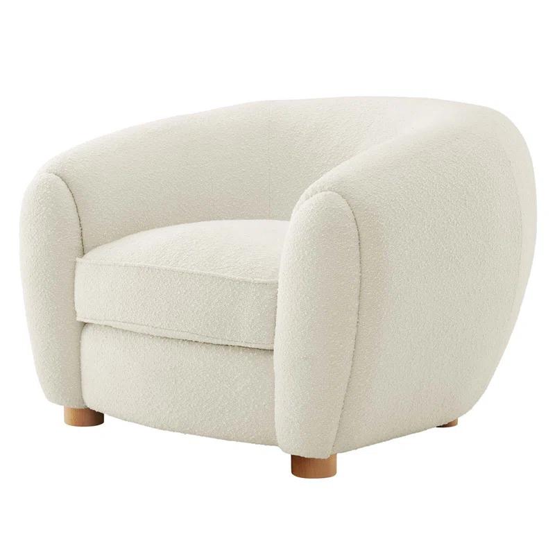 Ivory Velvet Luxe Lounge Accent Chair with Beech Wood Legs