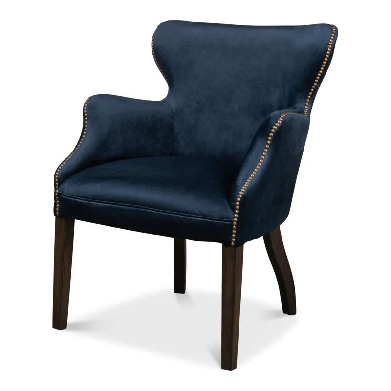 Traditional Blue Velvet Wood Accent Arm Chair