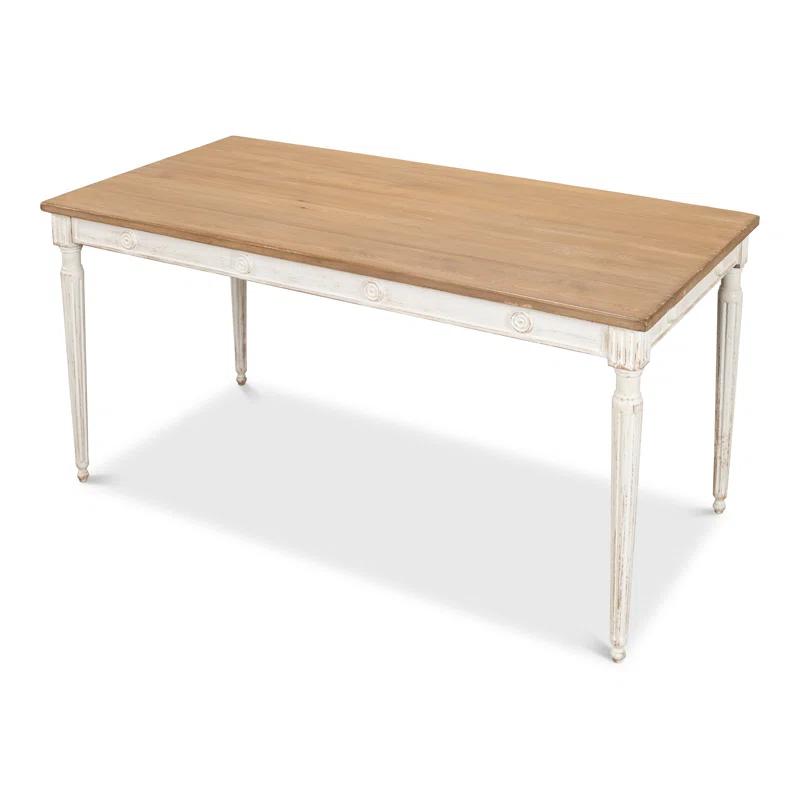 French Country Farmhouse Pine 63'' White Dining Table