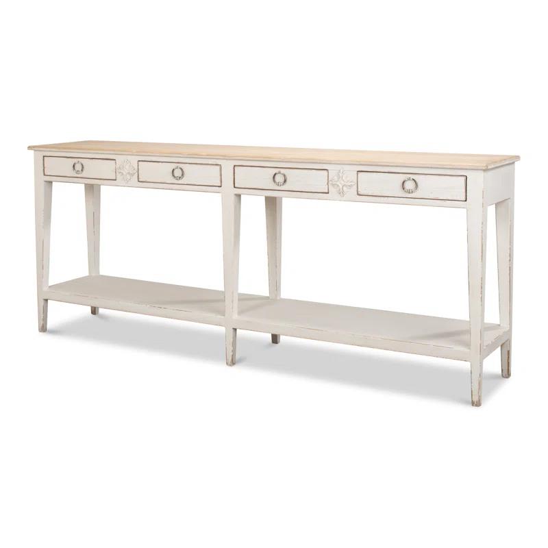 Provincial Antiqued White Solid Pine 85'' Console Table with Storage