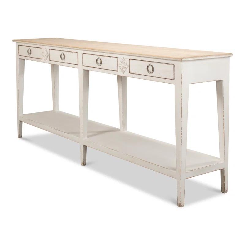 Provincial Antiqued White Solid Pine 85'' Console Table with Storage