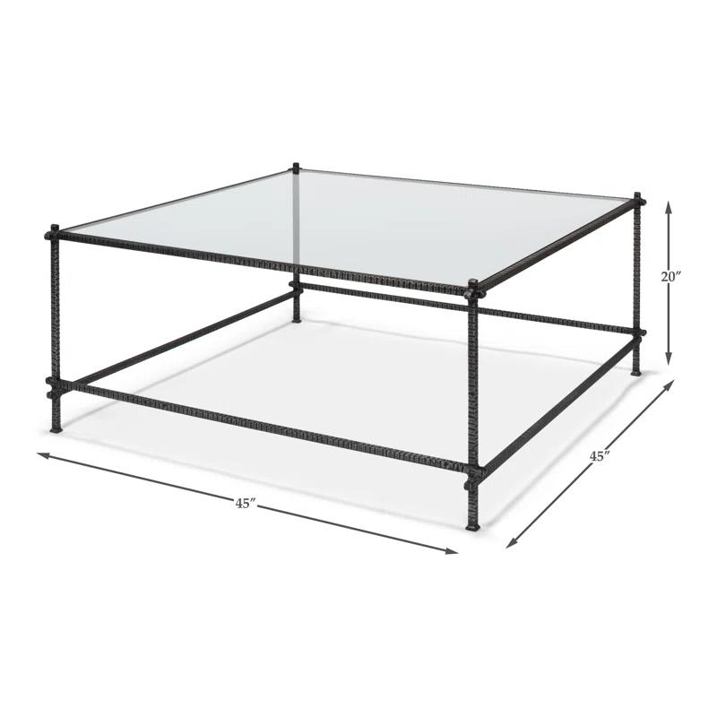 Traditional White Square Metal and Glass Coffee Table with Storage