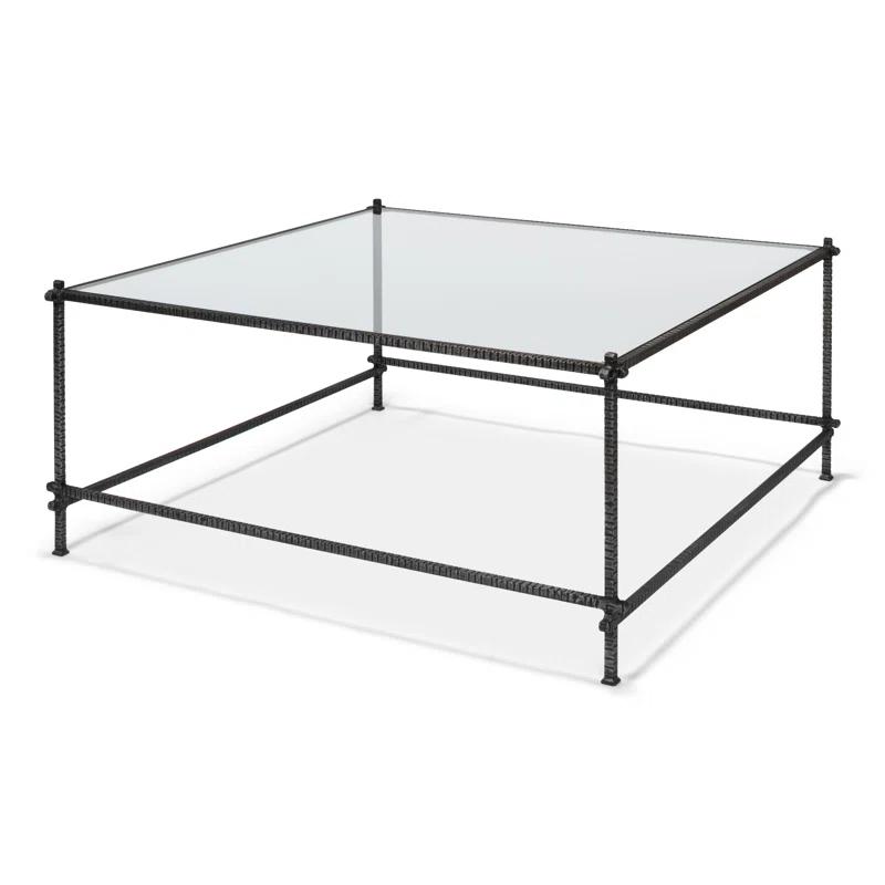 Traditional White Square Metal and Glass Coffee Table with Storage