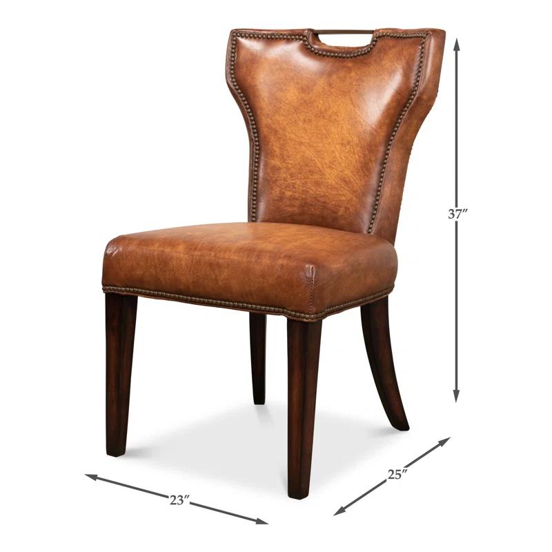 Broderick Traditional Brown Leather Upholstered Side Chair