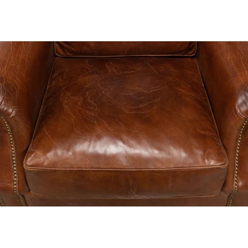 Papa's Brown Leather Traditional Arm Chair with Nailhead Trim