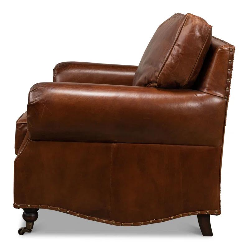 Papa's Brown Leather Traditional Arm Chair with Nailhead Trim