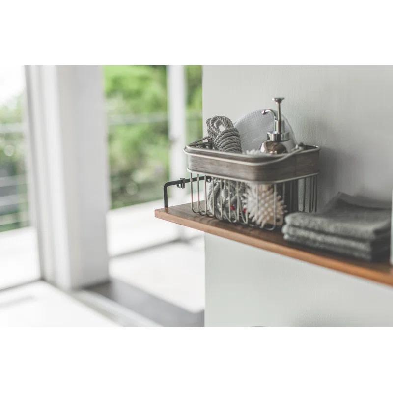 Contemporary Black Steel and Wood Wall-Mounted Shelf