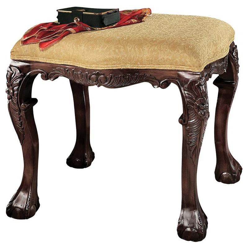 Cherry-Finish Solid Mahogany Accent Stool with Honey Upholstery