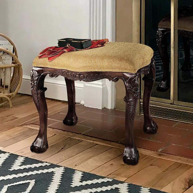 Cherry-Finish Solid Mahogany Accent Stool with Honey Upholstery