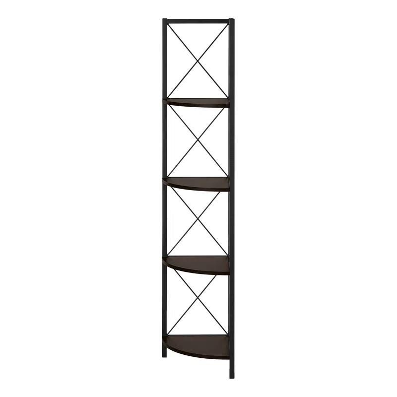 Bookshelf, Bookcase, Etagere, Corner, 4 Tier, 60"H, Office, Bedroom, Metal, Laminate