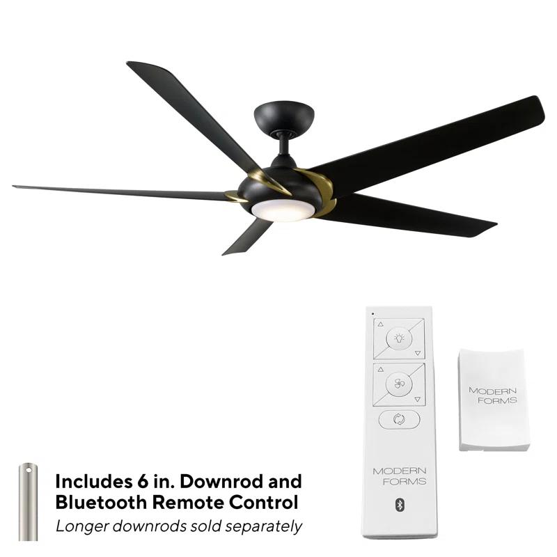 Lucid 62" Soft Brass & Matte Black Smart Ceiling Fan with Remote
