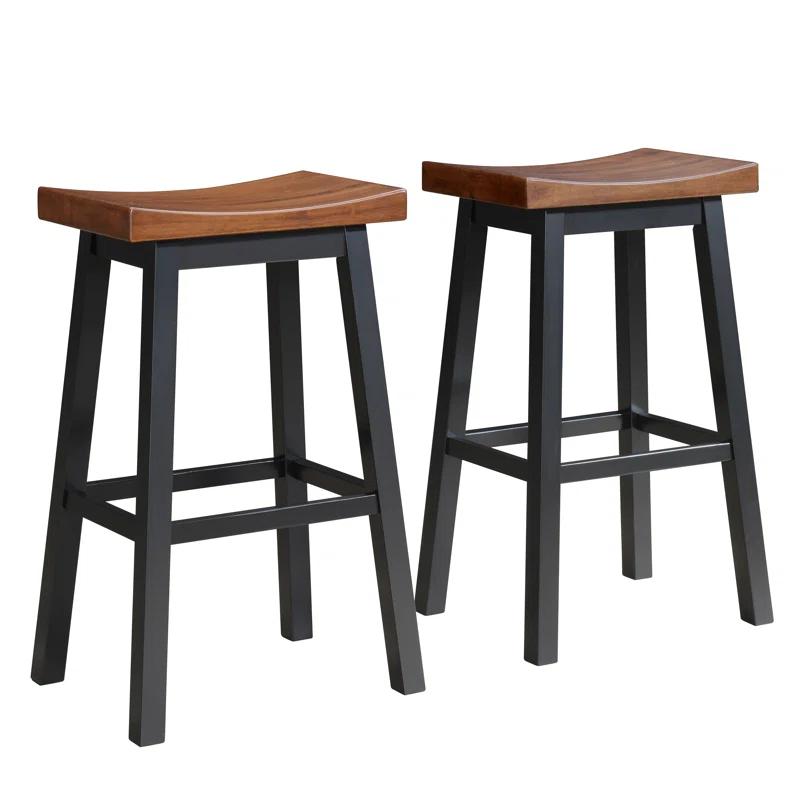 Modern Farmhouse 24" Solid Wood Saddle Barstool in Walnut and Black