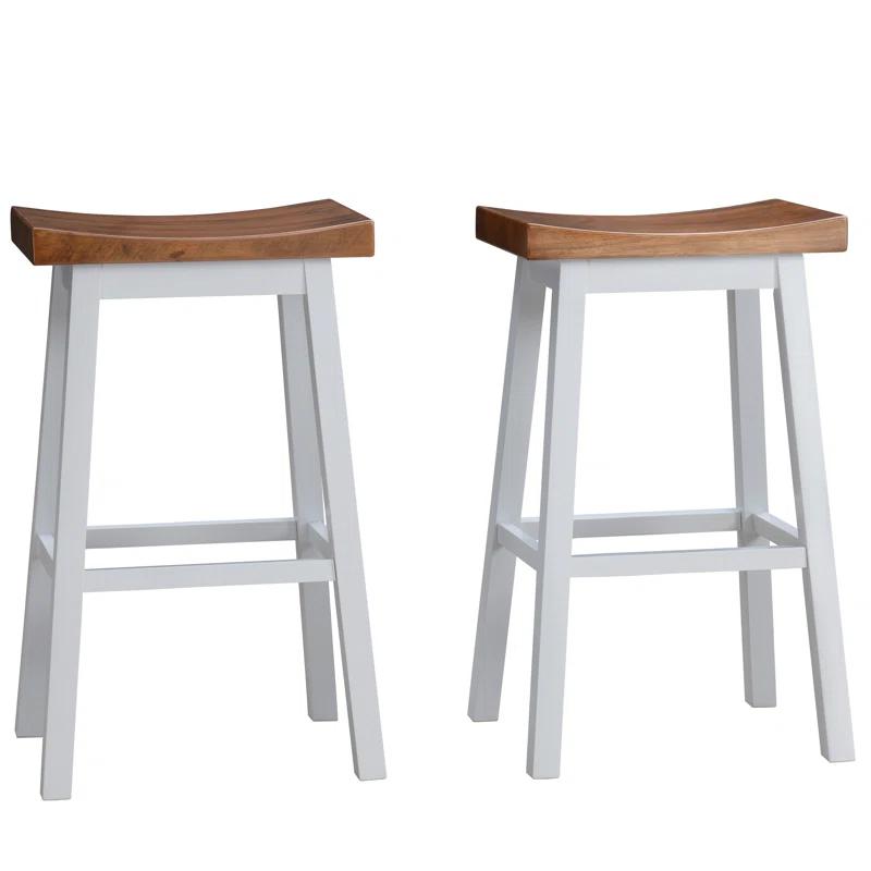 LuXeo Lakewood Solid Wood Saddle Barstool (Set of 2)