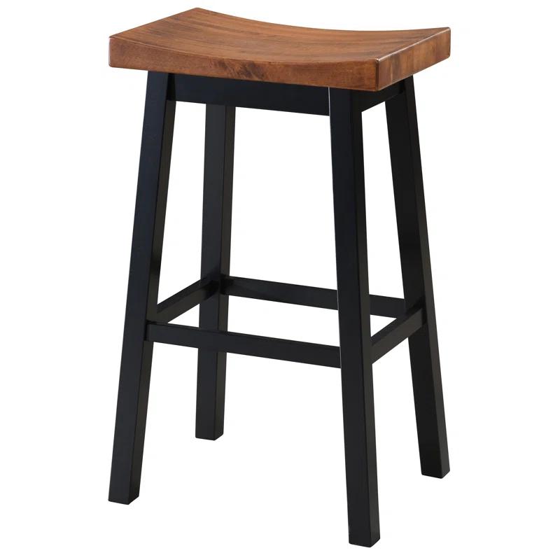 Modern Farmhouse 24" Solid Wood Saddle Barstool in Walnut and Black