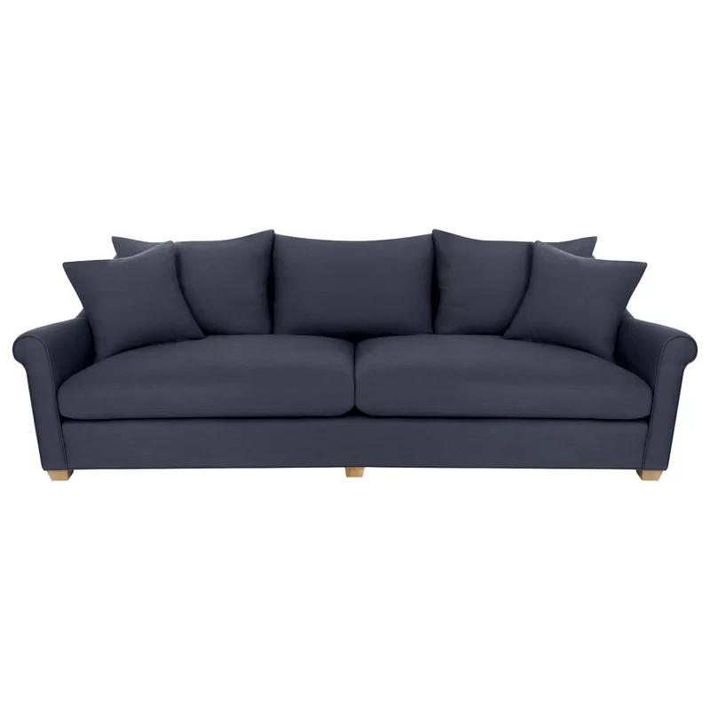 Frasier Navy Blue Linen 106" Transitional Sofa with Oak Legs