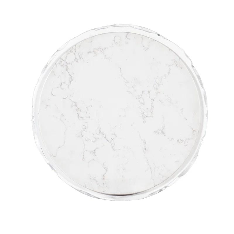 White and Gold Round Resin and Quartz End Table