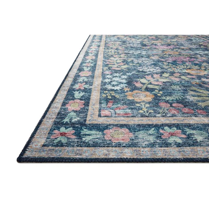 Enchanted Garden 18" Square Blue Botanical Easy-Care Area Rug