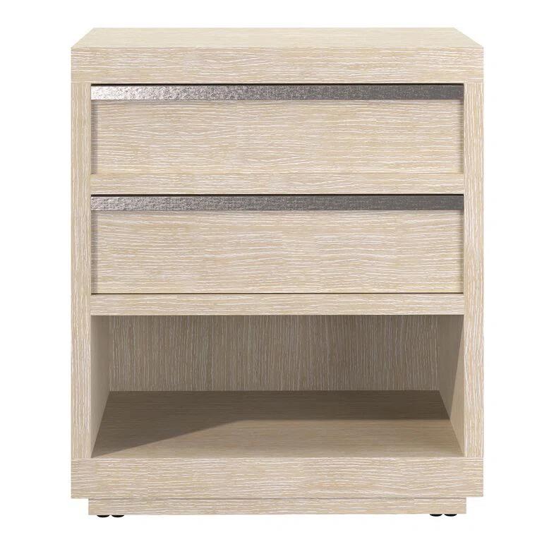 Transitional Beige Ash and Oak 2-Drawer Nightstand