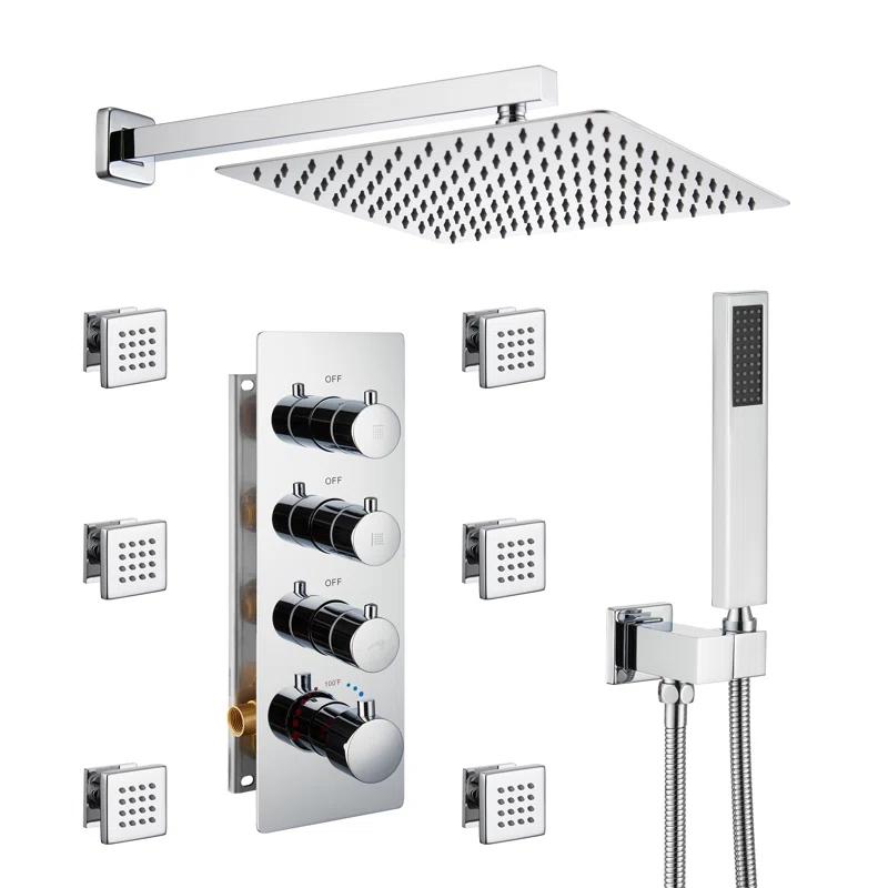 Herathena 3 Functions Wall Mounted Luxury Shower System with 6 Body Jets (Rough-in Valve Included)