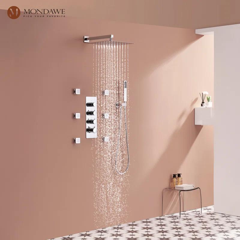 Herathena 3 Functions Wall Mounted Luxury Shower System with 6 Body Jets (Rough-in Valve Included)